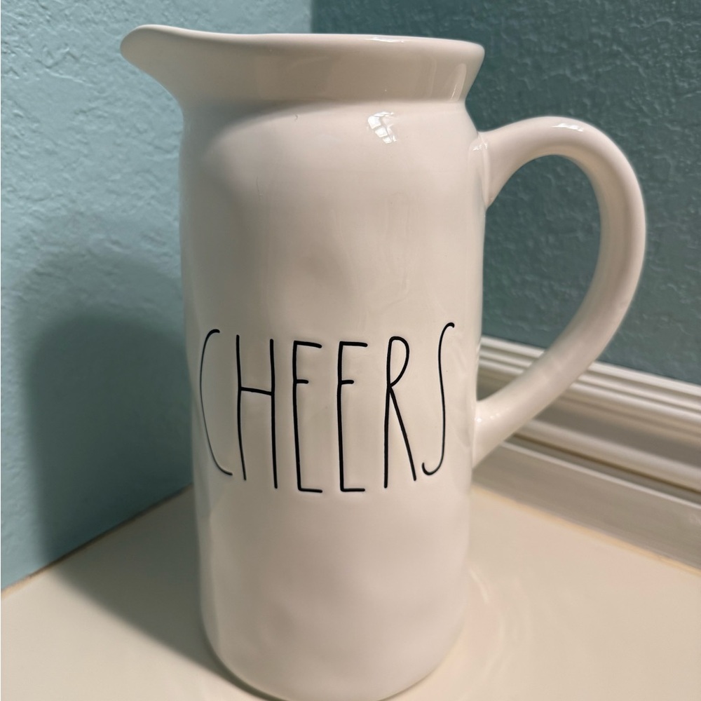 Rae Dunn White Ceramic “CHEERS” Pitcher Artisan Collection by Magenta Drinkware